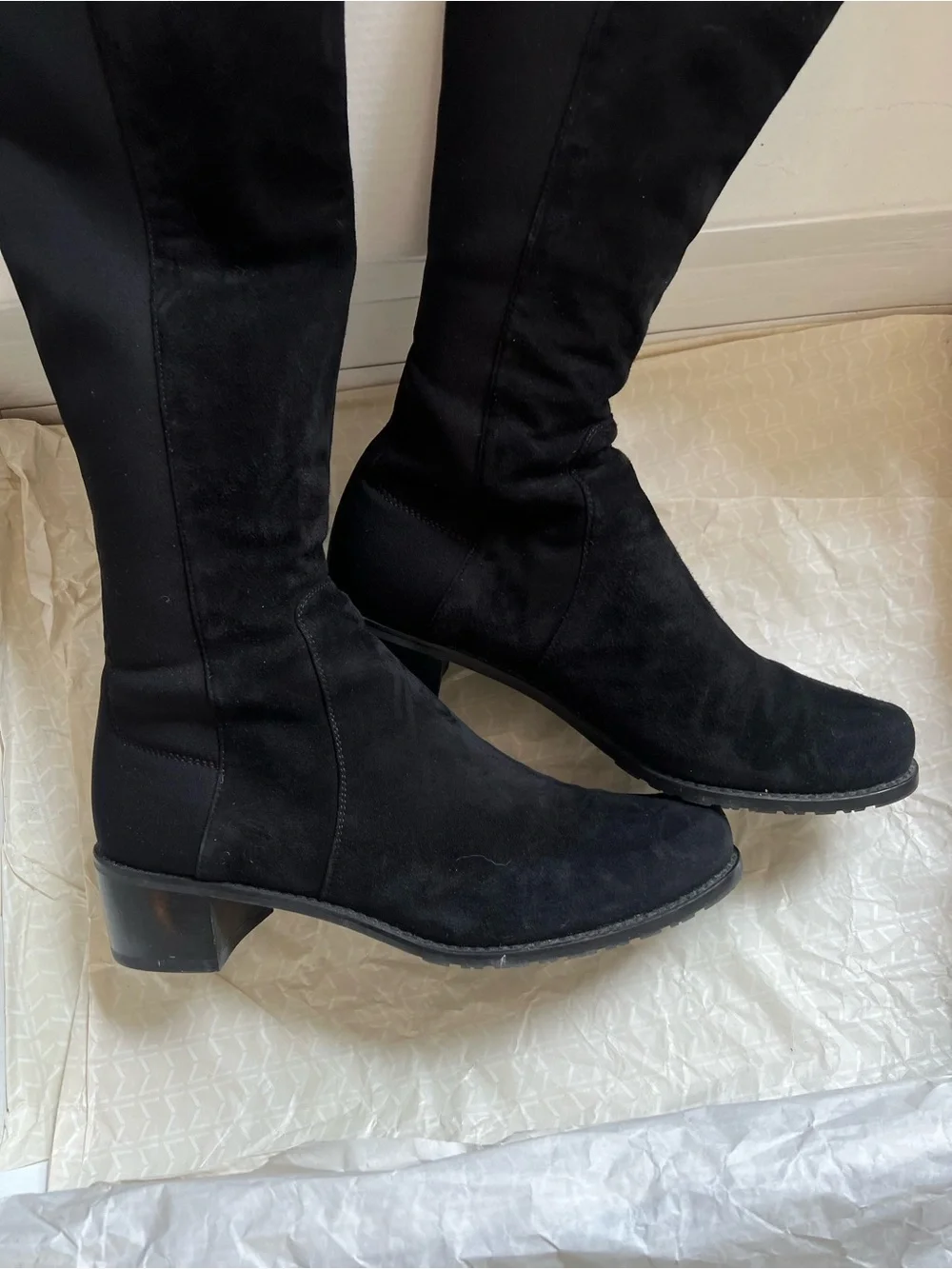 Stuart Weitzman Reserve Over Knee Stretch Suede Boots, Black, 7.5